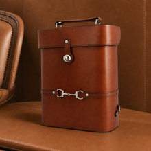 Premium Genuine Leather Double Wine Bottle Carrier / Tote with Bit Design