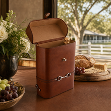 Premium Genuine Leather Double Wine Bottle Carrier / Tote with Bit Design