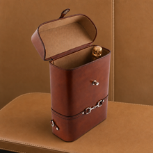Premium Genuine Leather Double Wine Bottle Carrier / Tote with Bit Design