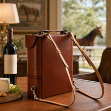 Premium Genuine Leather Double Wine Bottle Carrier / Tote with Bit Design