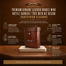 Premium Genuine Leather Double Wine Bottle Carrier / Tote with Bit Design
