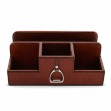 Premium Genuine Leather Stirrup Desk Organizer for Office
