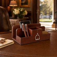 Premium Genuine Leather Stirrup Desk Organizer for Office