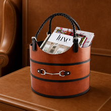 Premium Genuine Leather Equestrian Bit Magazine Basket – Stylish Home and Office Organizer
