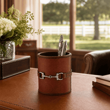 Premium Genuine Leather Stirrup Office Pen Holder
