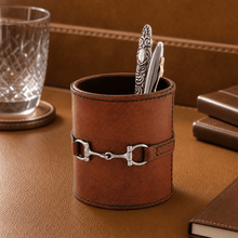 Premium Genuine Leather Stirrup Office Pen Holder