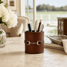 Premium Genuine Leather Stirrup Office Pen Holder