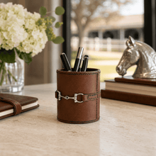 Premium Genuine Leather Stirrup Office Pen Holder