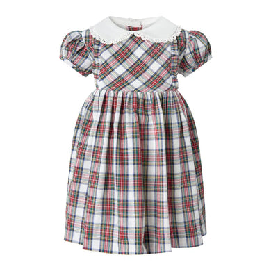 Ivory Tartan Frill Front Dress & Bloomers