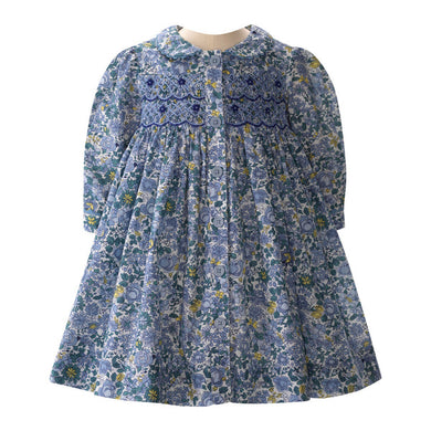 Blue Petal Blossom Smocked Button-front Dress & Bloomers