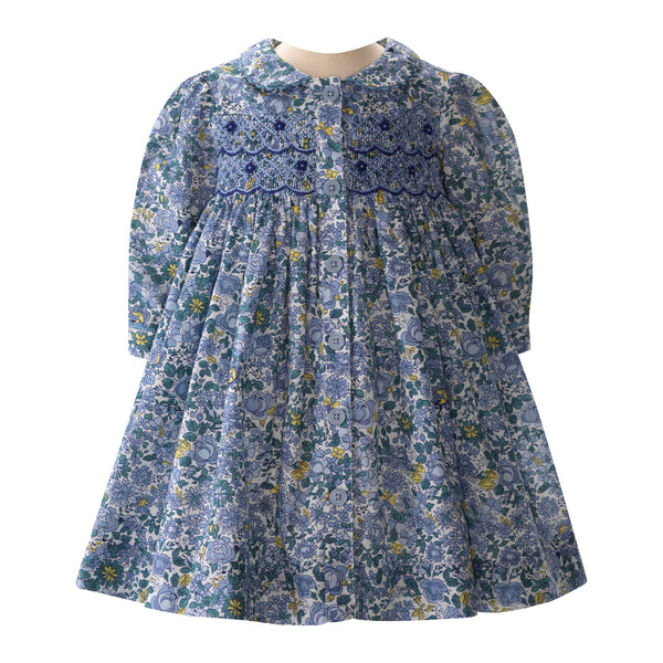 Blue Petal Blossom Smocked Button-front Dress & Bloomers