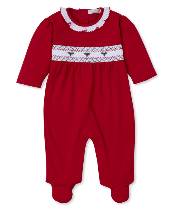 CLB Holiday Medley Red Hand Smocked Mistletoe Footie