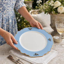 Bee Bone China Dinner Plate Blue with Gold Rim