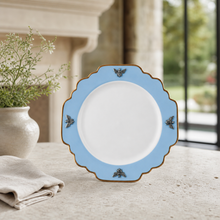 Bee Bone China Dinner Plate Blue with Gold Rim