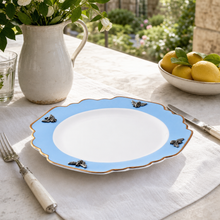 Bee Bone China Dinner Plate Blue with Gold Rim