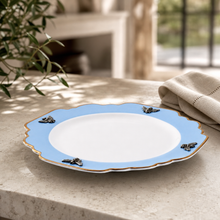 Bee Bone China Dinner Plate Blue with Gold Rim