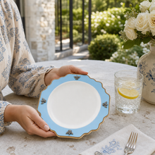 Bee Bone China Dessert / Salad Plate Blue with Gold Rim