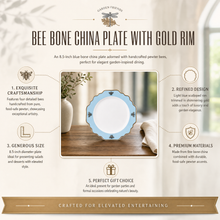 Bee Bone China Dessert / Salad Plate Blue with Gold Rim