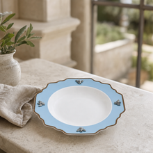 Bee Bone China Soup Plate Blue with Gold Rim