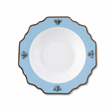 Bee Bone China Soup Plate Blue with Gold Rim