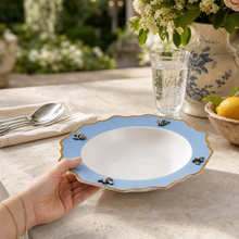 Bee Bone China Soup Plate Blue with Gold Rim