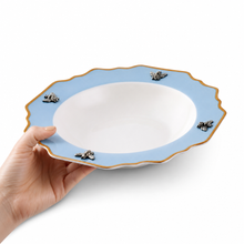 Bee Bone China Soup Plate Blue with Gold Rim