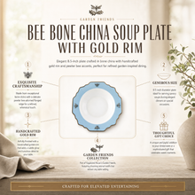 Bee Bone China Soup Plate Blue with Gold Rim