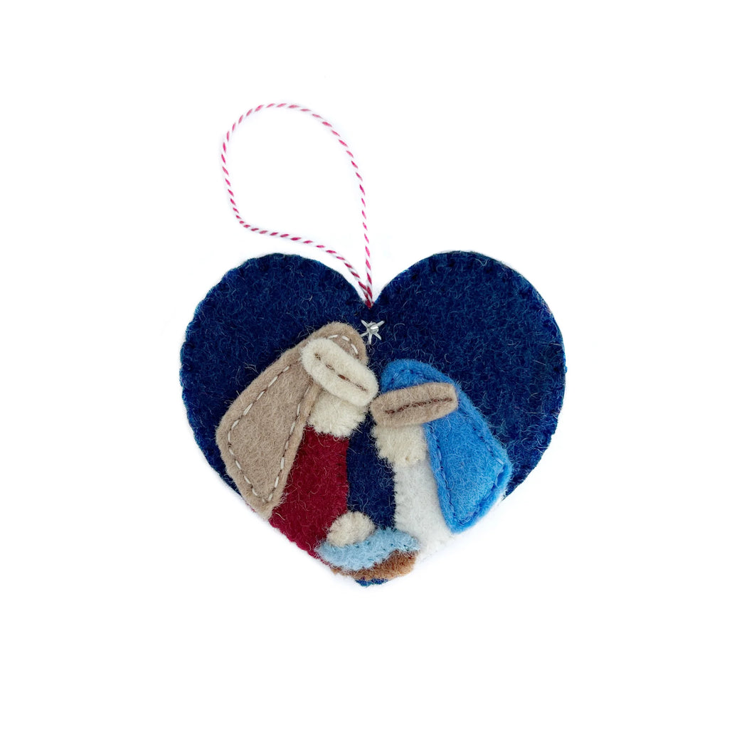 Heart Nativity Ornament, Felt Wool