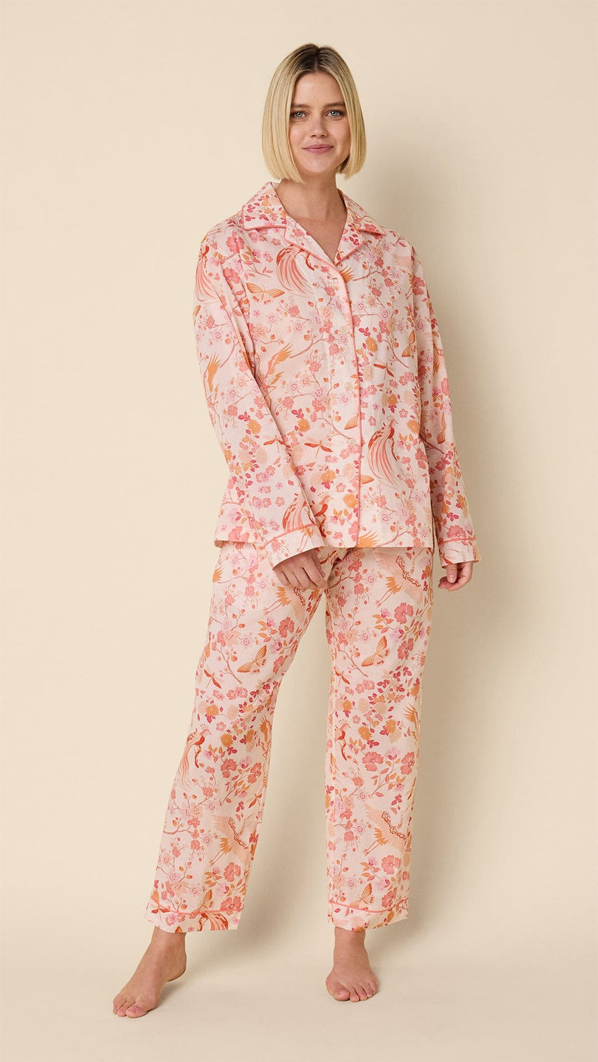 Coral Bird Voile Pajama Collection