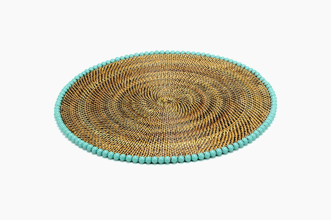 Round Placemat W/ Beads-Aqua