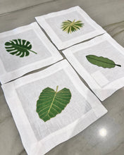 White Palm Leaves Embroidered Cocktail Napkins