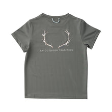 Kid's Pro Performance Short Sleeve T-shirt in Olive Green with Deer Antlers