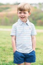 Boys Short Sleeve Too Cool for School Cotton Polo in Ice Water Blue Stripe