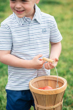 Boys Short Sleeve Too Cool for School Cotton Polo in Ice Water Blue Stripe