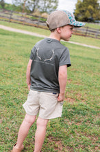 Kid's Pro Performance Short Sleeve T-shirt in Olive Green with Deer Antlers