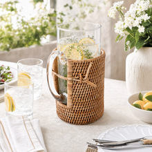 Glass Pitcher Hand Woven Wicker Natural Rattan Cover