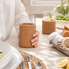 Drinking Glass Covered with Hand Woven Wicker Rattan - Set of 4