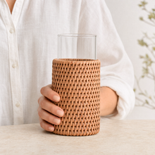 Drinking Glass Covered with Hand Woven Wicker Rattan - Set of 4