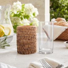Drinking Glass Covered with Hand Woven Wicker Rattan - Set of 4