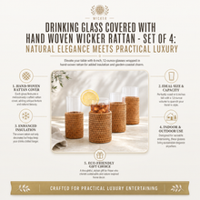 Drinking Glass Covered with Hand Woven Wicker Rattan - Set of 4