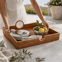 Hand Woven Wicker Rattan Large Square Tray