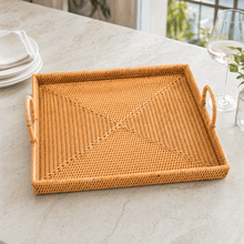 Hand Woven Wicker Rattan Large Square Tray