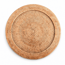 Round Serving Tray Hand Woven Wicker Rattan - Glass Insert