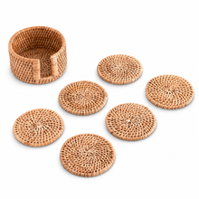Hand Woven Rattan Wicker Coaster Set - 6 Coasters