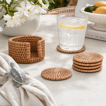 Hand Woven Rattan Wicker Coaster Set - 6 Coasters