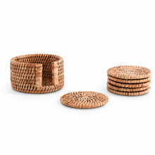 Hand Woven Rattan Wicker Coaster Set - 6 Coasters