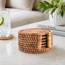 Hand Woven Rattan Wicker Coaster Set - 6 Coasters