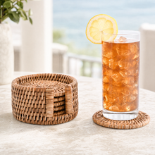 Hand Woven Rattan Wicker Coaster Set - 6 Coasters