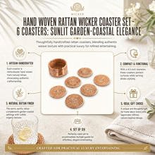 Hand Woven Rattan Wicker Coaster Set - 6 Coasters