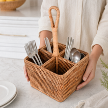 Hand Woven Rattan Wicker Flatware Caddy